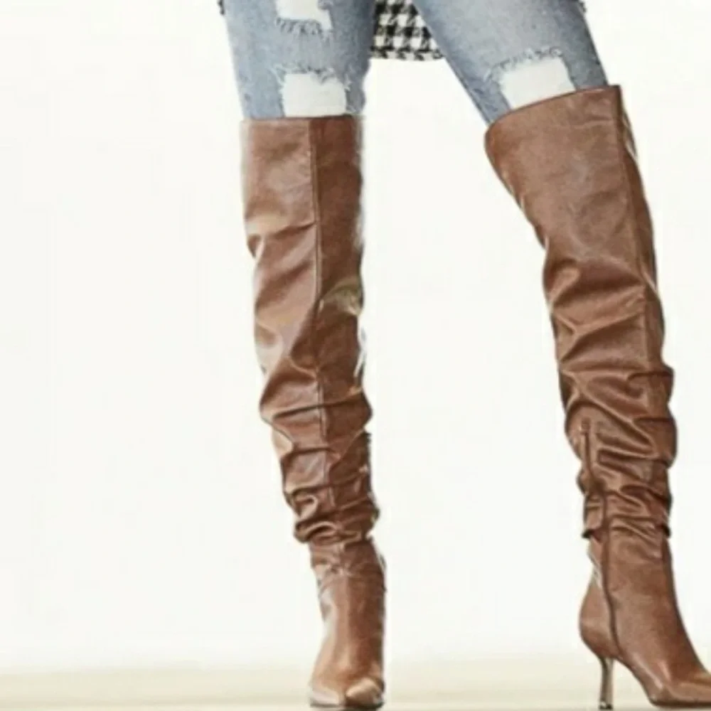 Meya Scrunch Boot Over the Knee Slouchy Stiletto Heels Sz 7
